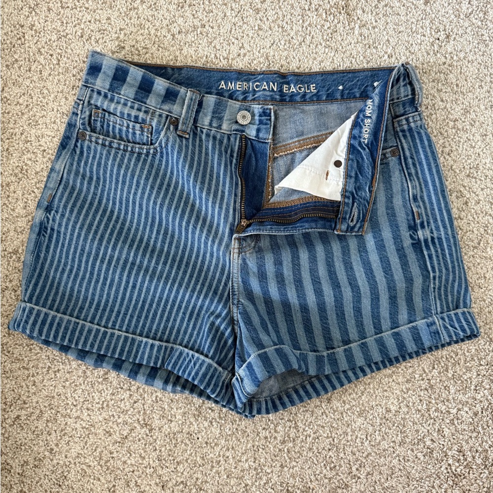 American Eagle Outfitters Blue Jean Shorts with Striped Design